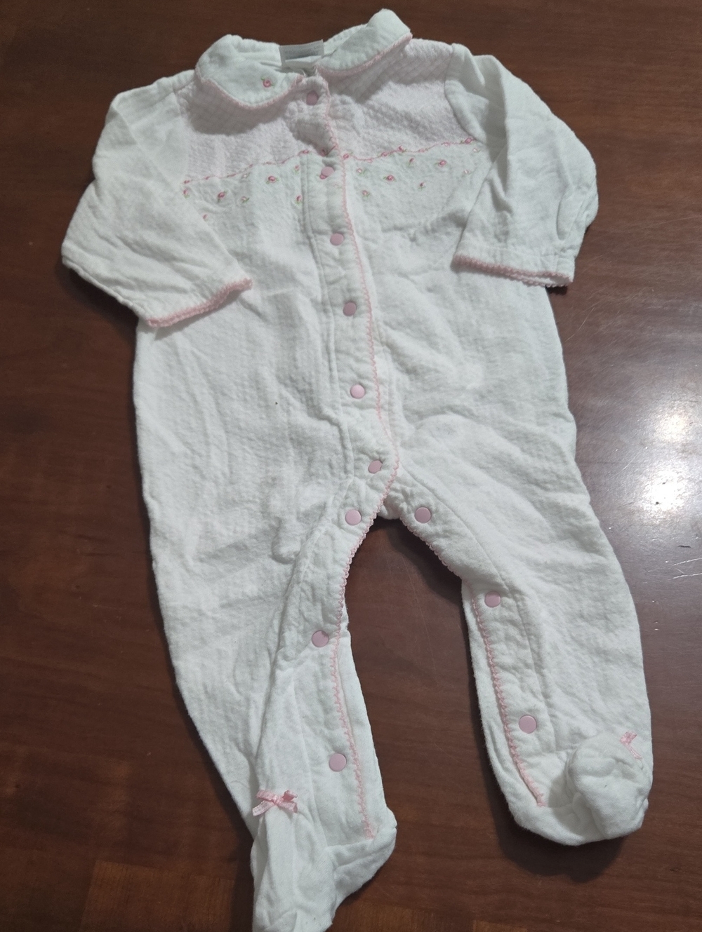 Vintage Carter's White One-Piece Footed Sleeper with Pink Trim